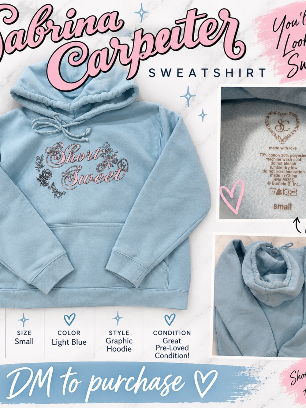 Light Blue 'Short & Sweet' Graphic Hoodie - Small